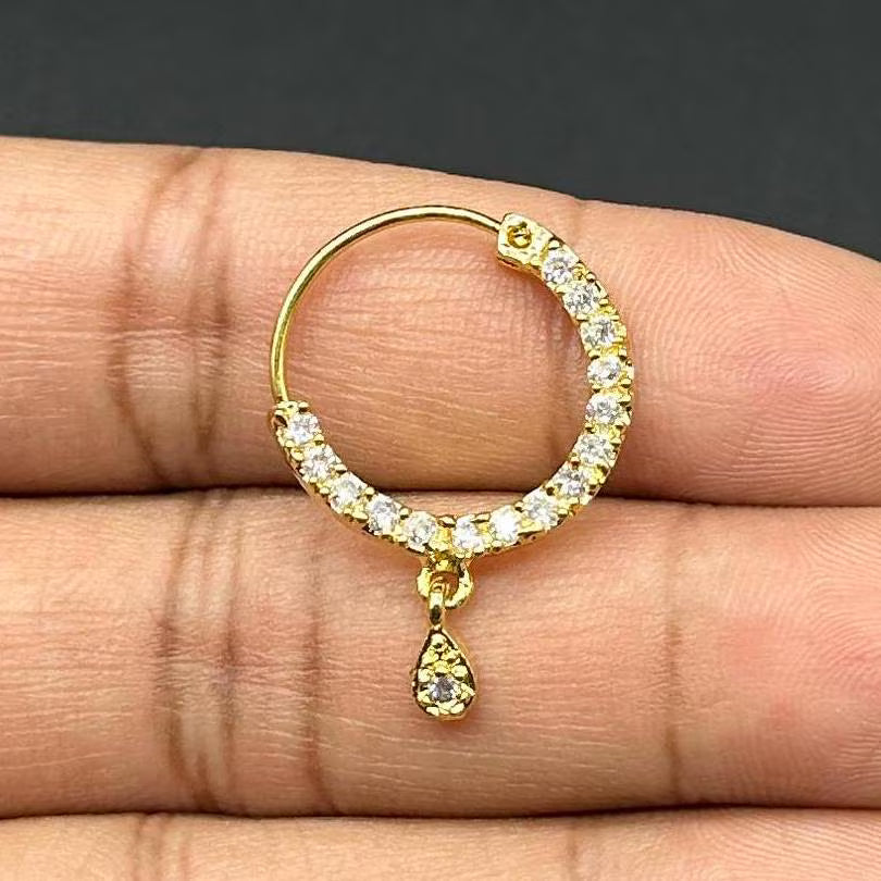 Diamond Nose Ring/Gold Nath/Indian Nose Ring/Indian Jewelry/ piercing Required /Bollywood/Bridal Nath