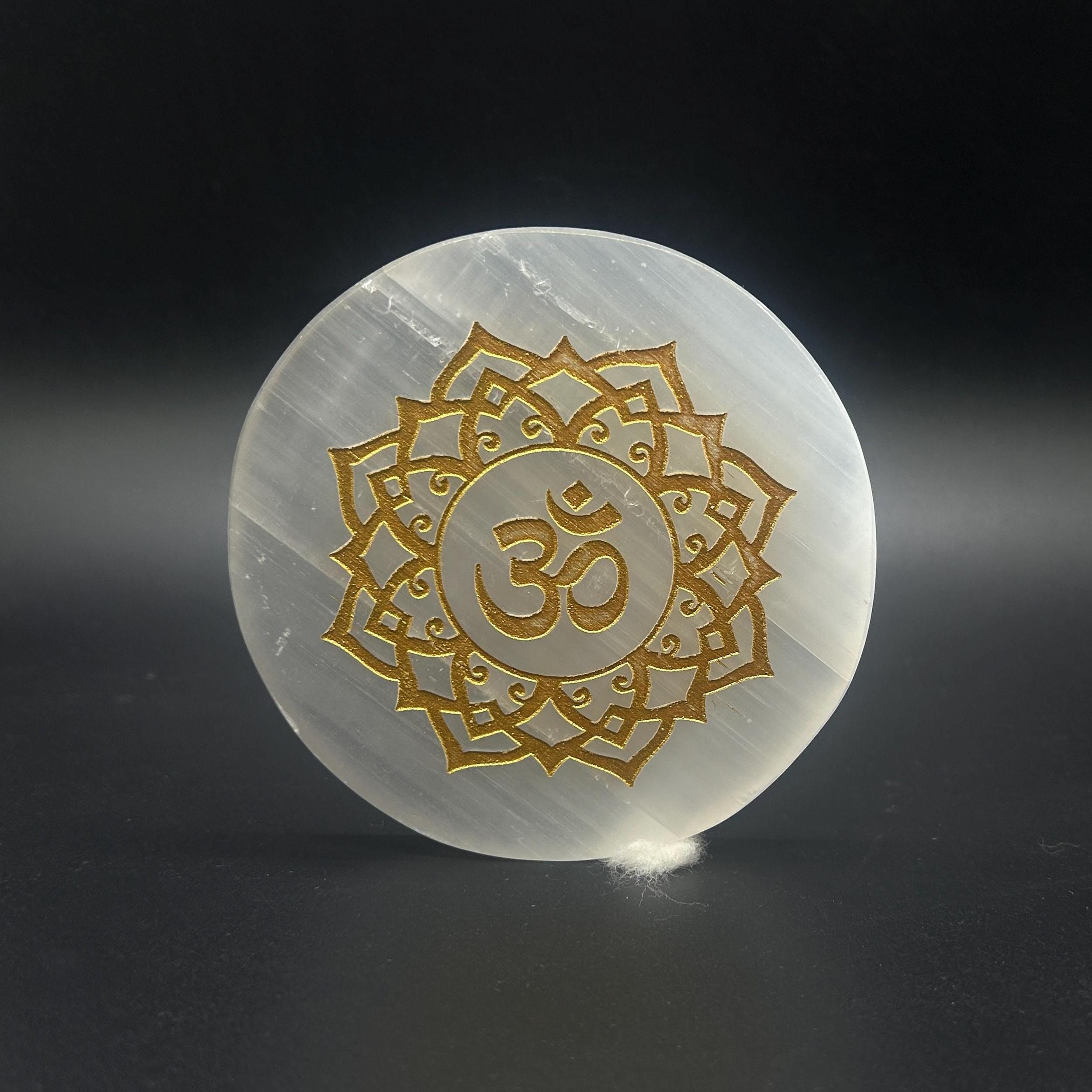 Selenite plate with Om symbol For Home & Office.