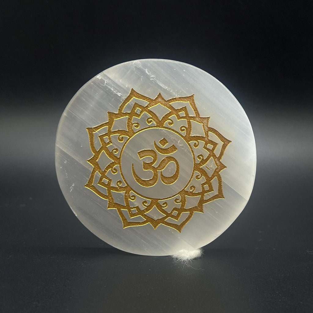 Selenite plate with Om symbol For Home & Office.