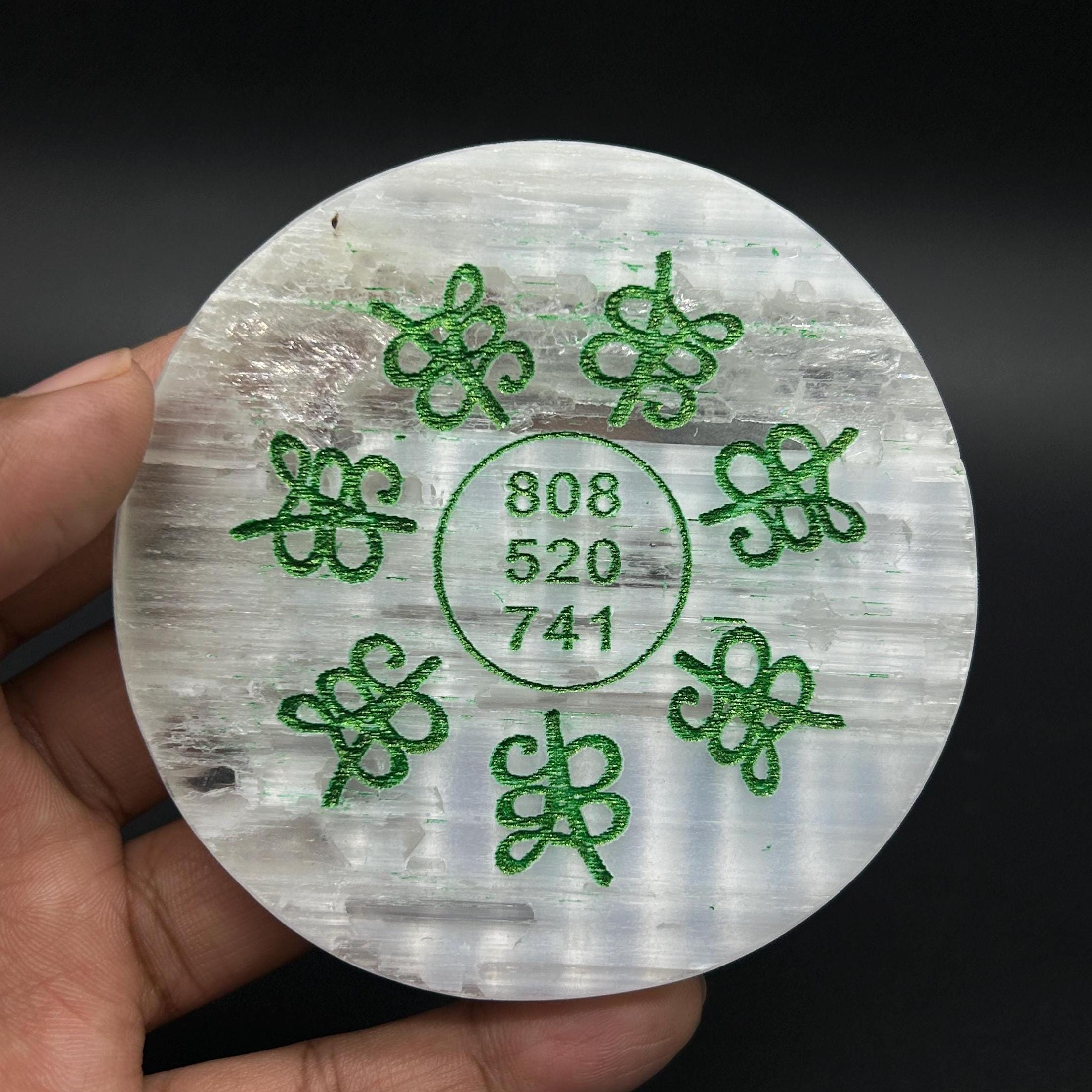 Selenite Charging Plate With Zibu Symbols  For Home & Office.