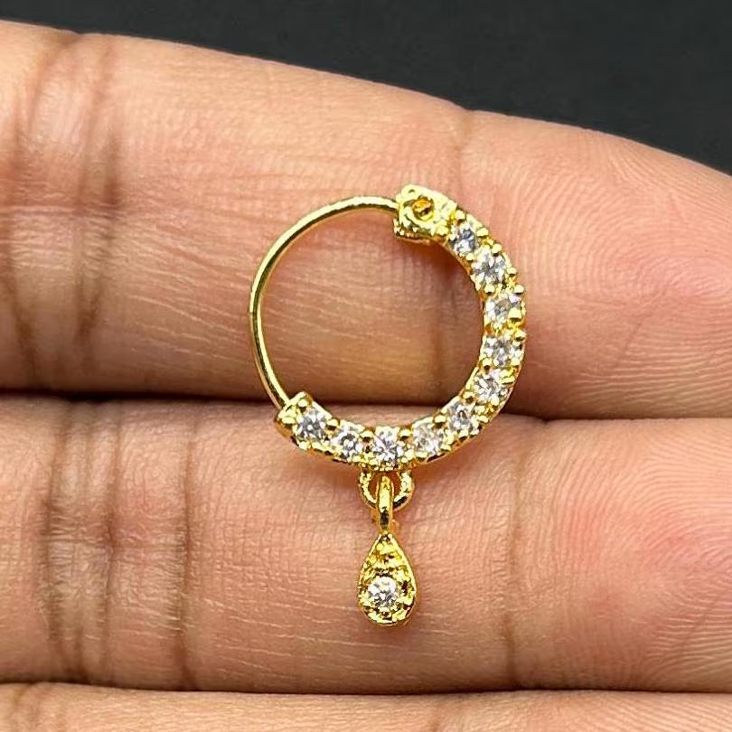 Diamond Nose Ring/Gold Nath/Indian Nose Ring/Indian Jewelry/ piercing Required /Bollywood/Bridal Nath