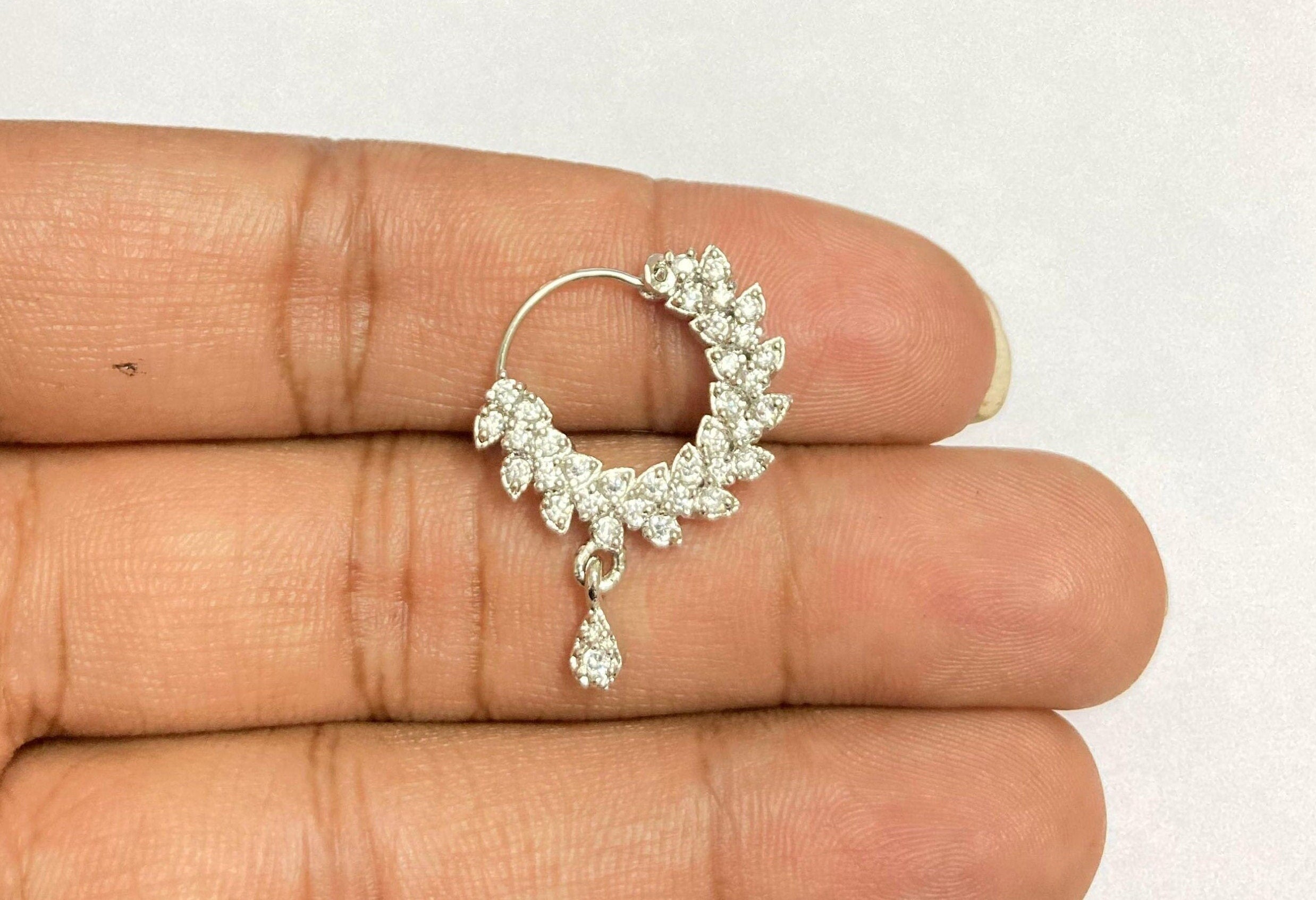 Diamond Nose Ring/silver Nath/Indian Nose Ring/Indian Jewelry/ no piercing Required /Bollywood/Bridal Nath