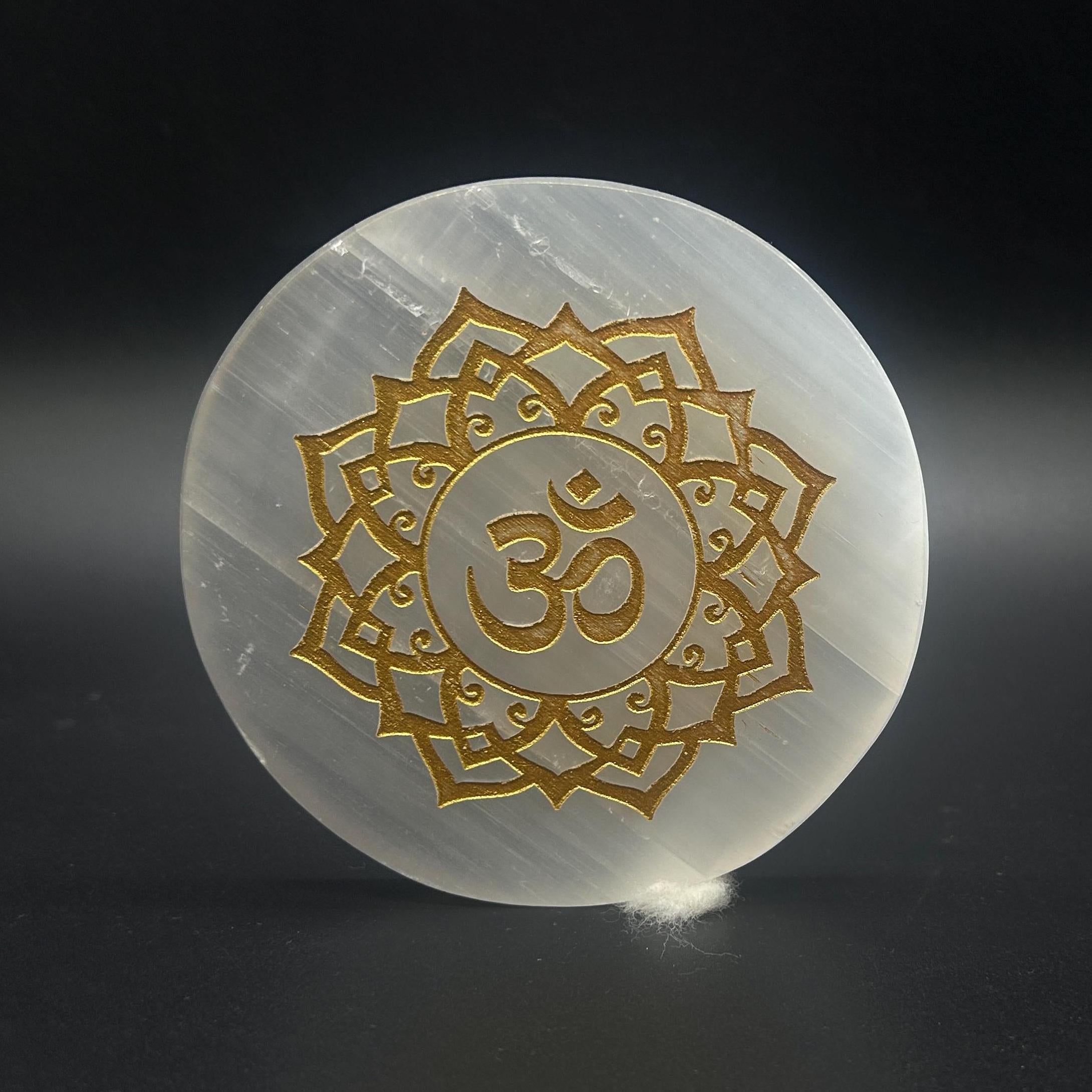 Selenite plate with Om symbol For Home & Office.