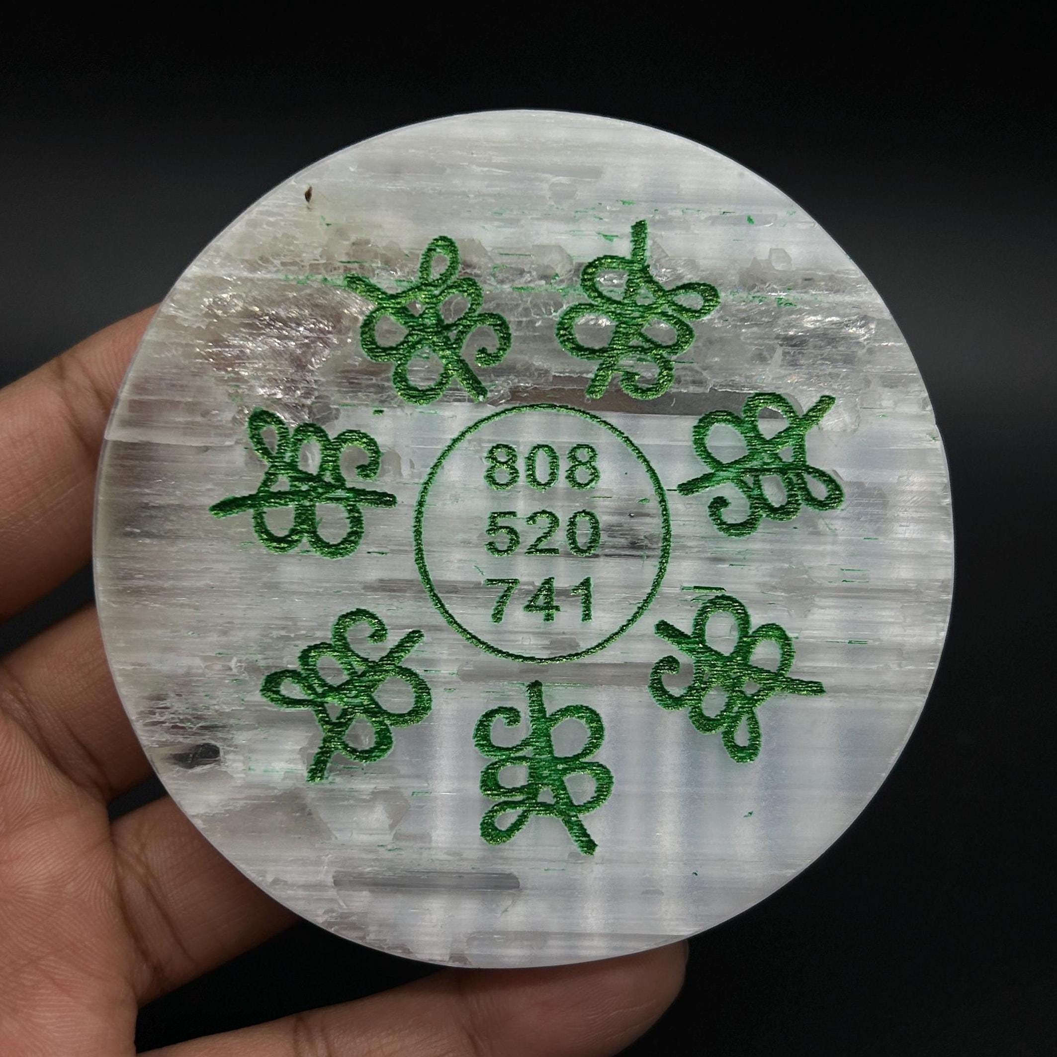 Selenite Charging Plate With Zibu Symbols  For Home & Office.