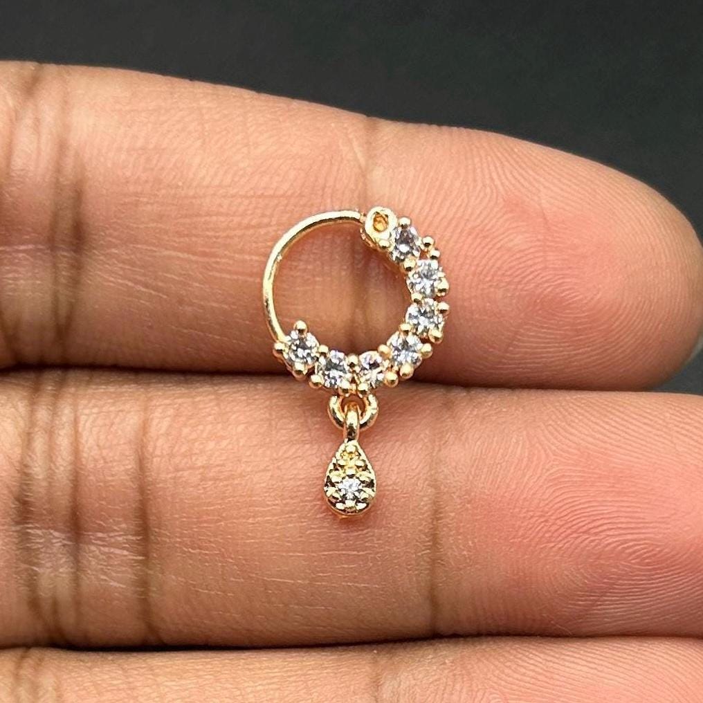 Diamond Nose Ring/Rose Gold Nath/Indian Nose Ring/Indian Jewelry/ piercing Required /Bollywood/Bridal Nath