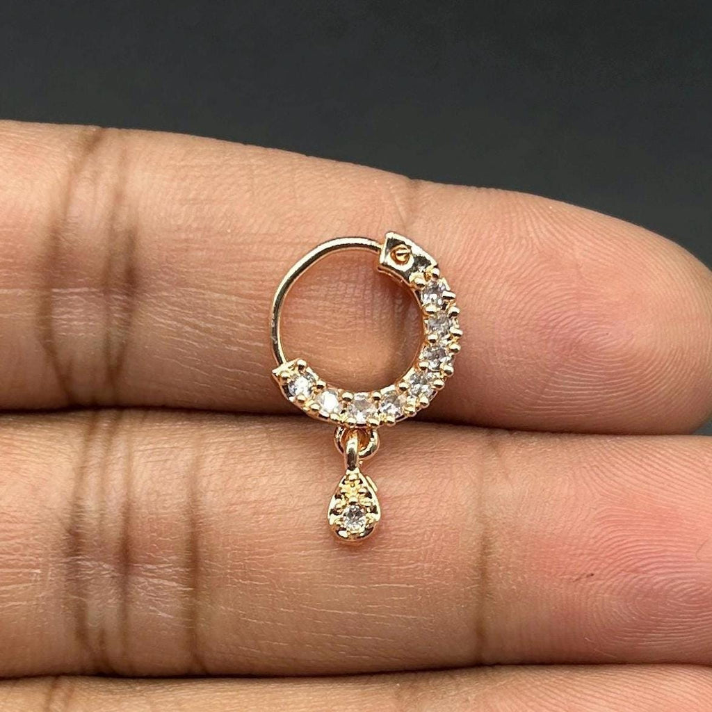 Diamond Nose Ring/Rose Gold Nath/Indian Nose Ring/Indian Jewelry/ piercing Required /Bollywood/Bridal Nath