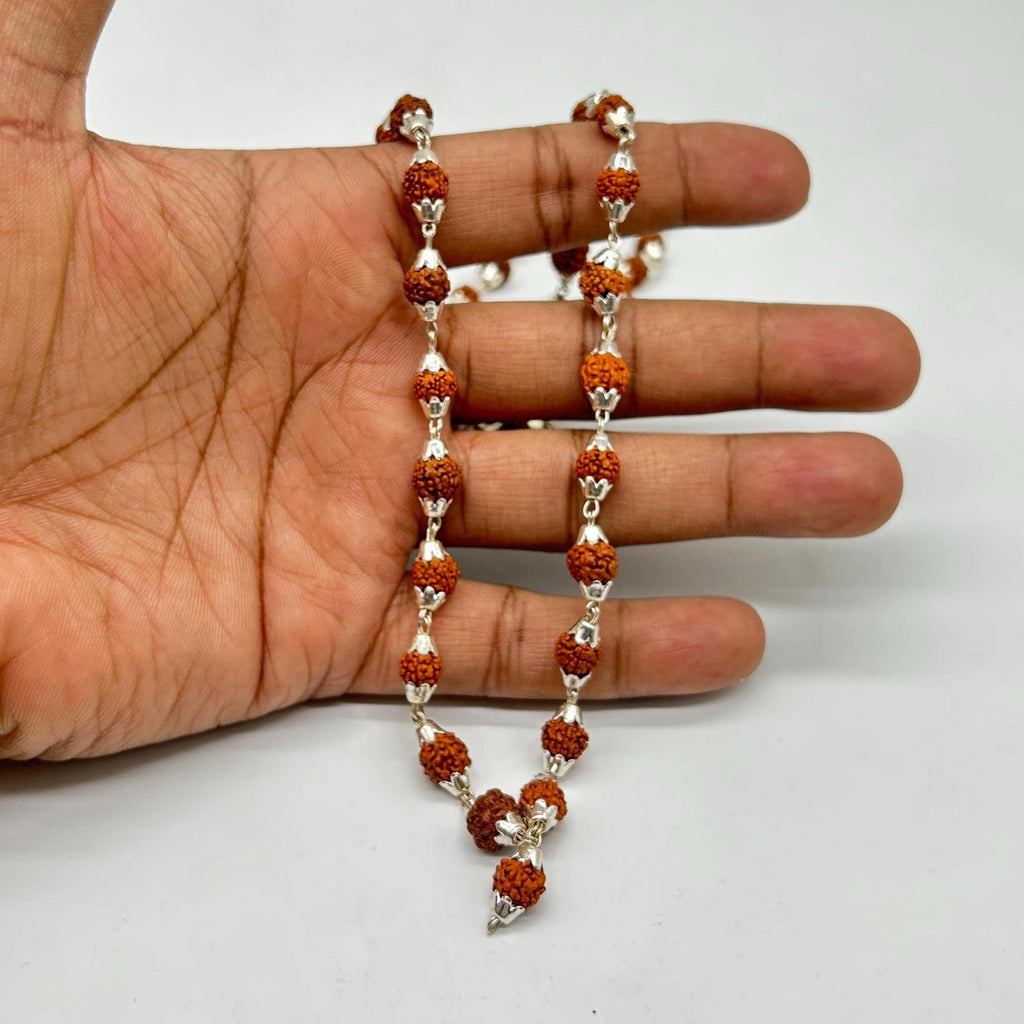 Pure Silver Rudraksha Mala / Holy Rudraksha Mala