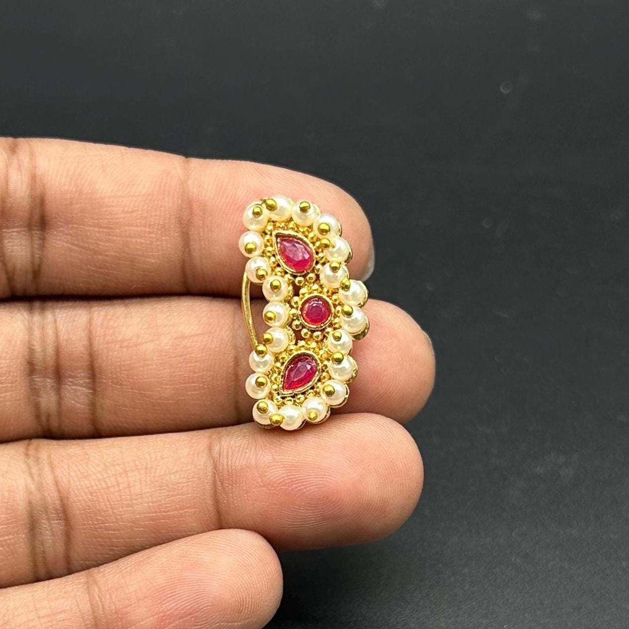 Nose pin, Clipon Indian Nose Ring, Nathini, Kundan Nath, Pakistani nose pin, Nose jewelry, no piercing needed,indian nose ring