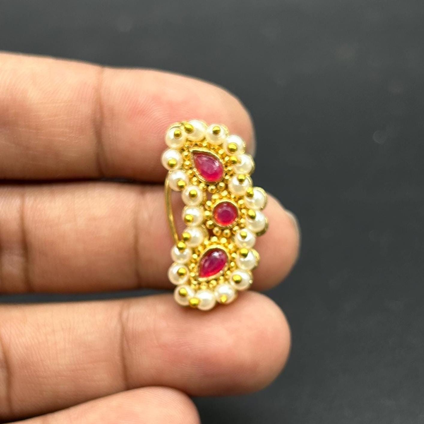 Nose pin, Clipon Indian Nose Ring, Nathini, Kundan Nath, Pakistani nose pin, Nose jewelry, no piercing needed,indian nose ring