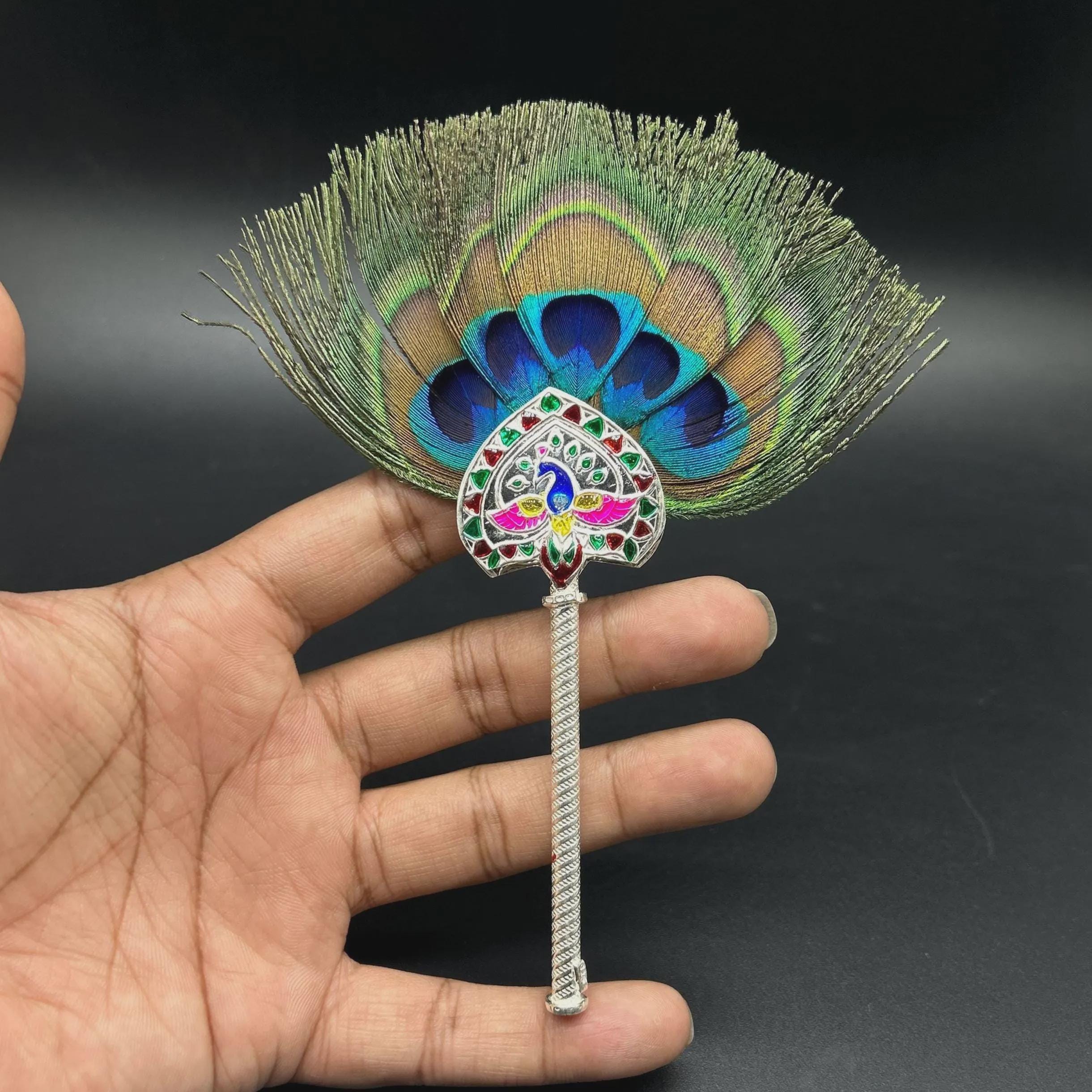 925 Sterling  Silver Mor Pankh Peacock Feather for Puja, Temple at Home