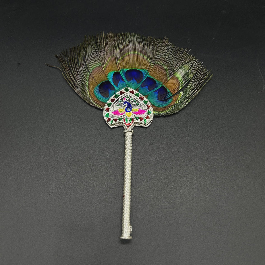 925 Sterling  Silver Mor Pankh Peacock Feather for Puja, Temple at Home