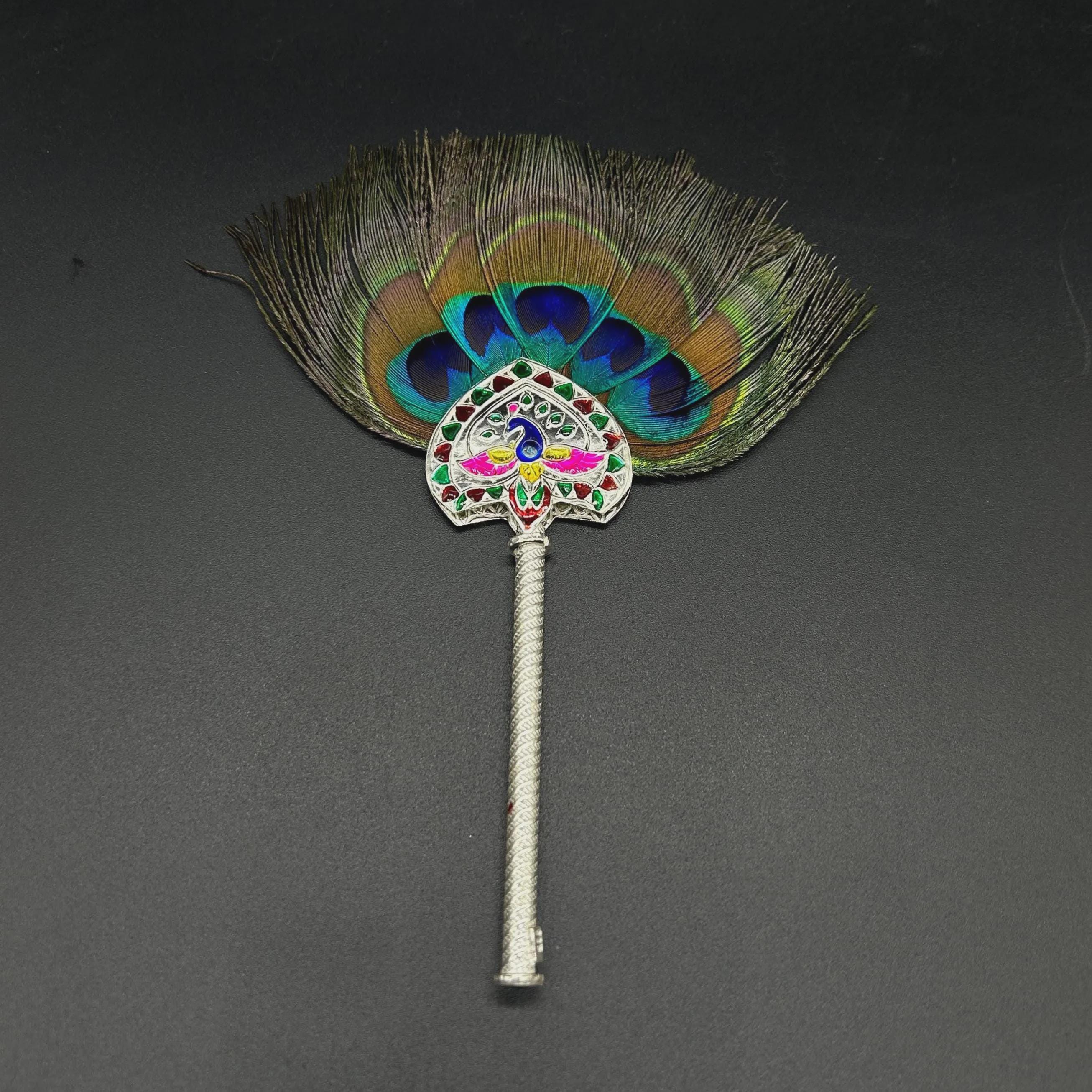 925 Sterling  Silver Mor Pankh Peacock Feather for Puja, Temple at Home