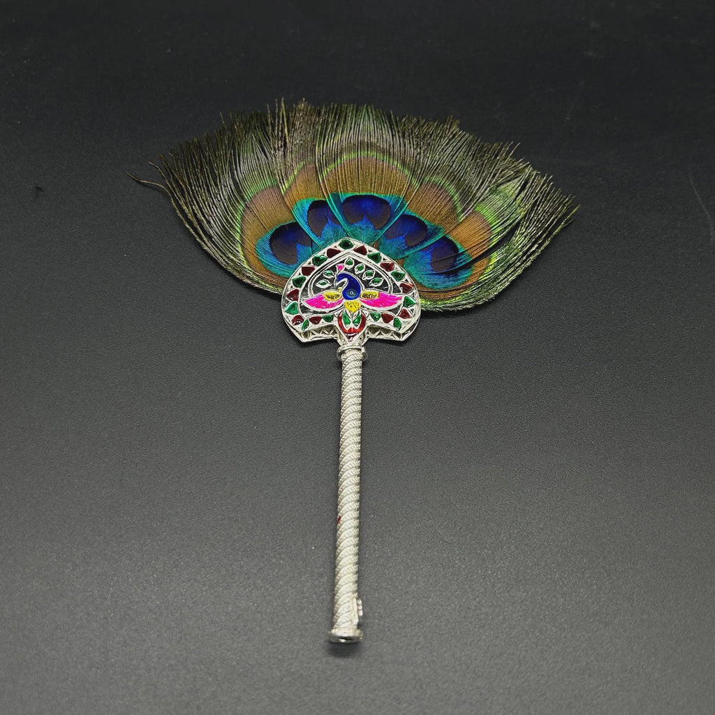 925 Sterling  Silver Mor Pankh Peacock Feather for Puja, Temple at Home