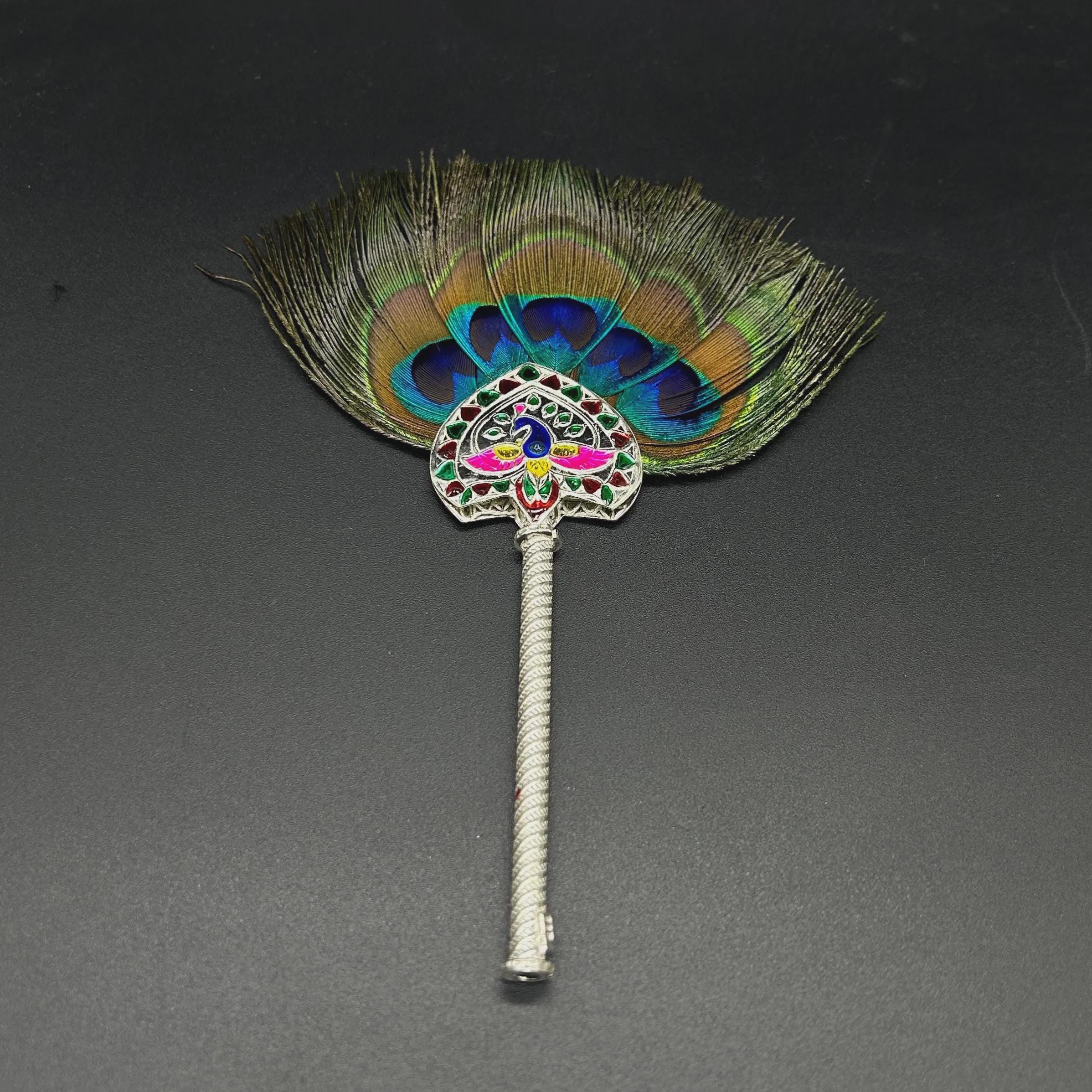 925 Sterling  Silver Mor Pankh Peacock Feather for Puja, Temple at Home