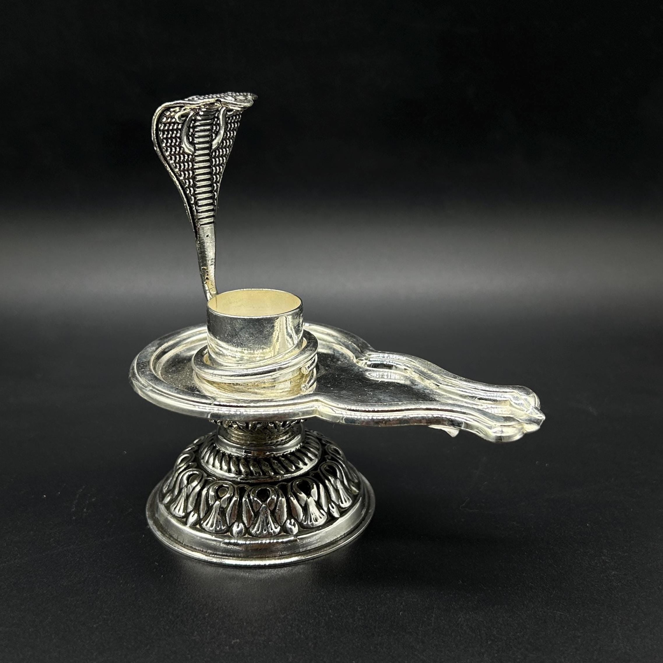 925 fine solid sterling silver lord shiva lingam stand/jalheri, use for put/hold shiva lingam in home temple, awesome handmade article
