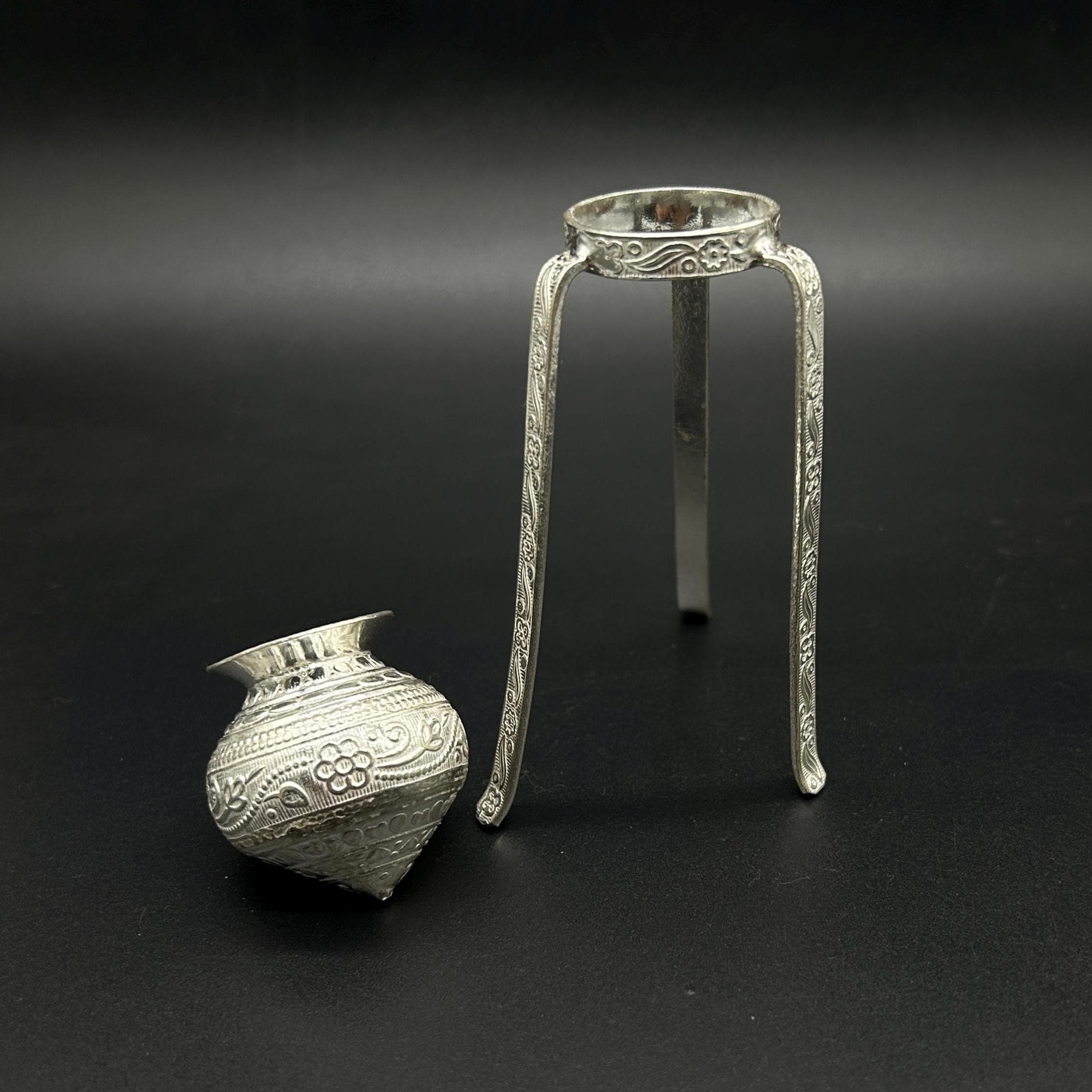 925 sterling silver handmade God shiva lingam water flow pot or puja kalash for Abhishek of lingam