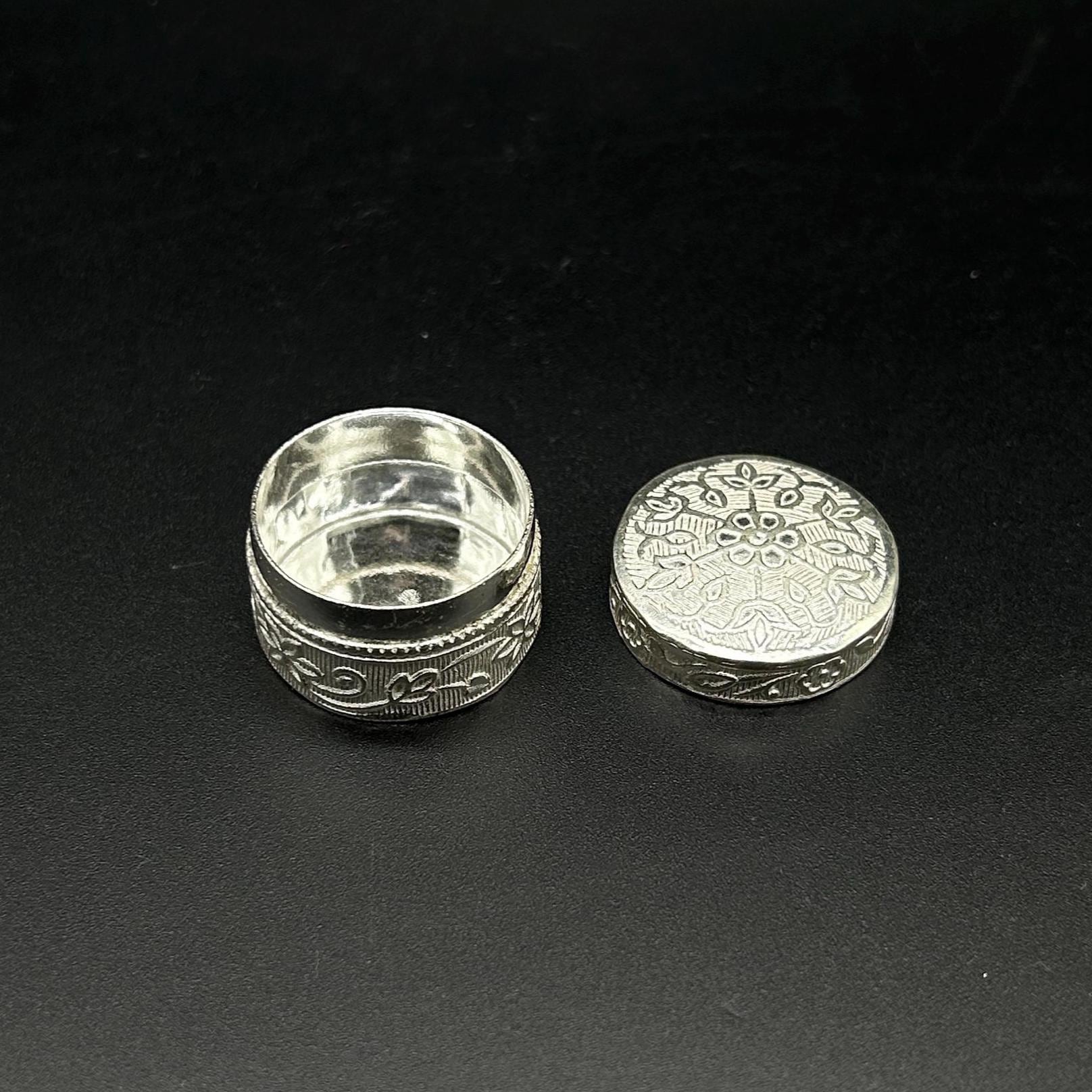 925 sterling silver trinket box, kajal box/casket box bridal round shape sindhur box collection, container box, eyeliner box gifting