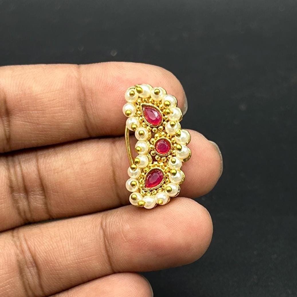 Nose pin, Clipon Indian Nose Ring, Nathini, Kundan Nath, Pakistani nose pin, Nose jewelry, no piercing needed,indian nose ring
