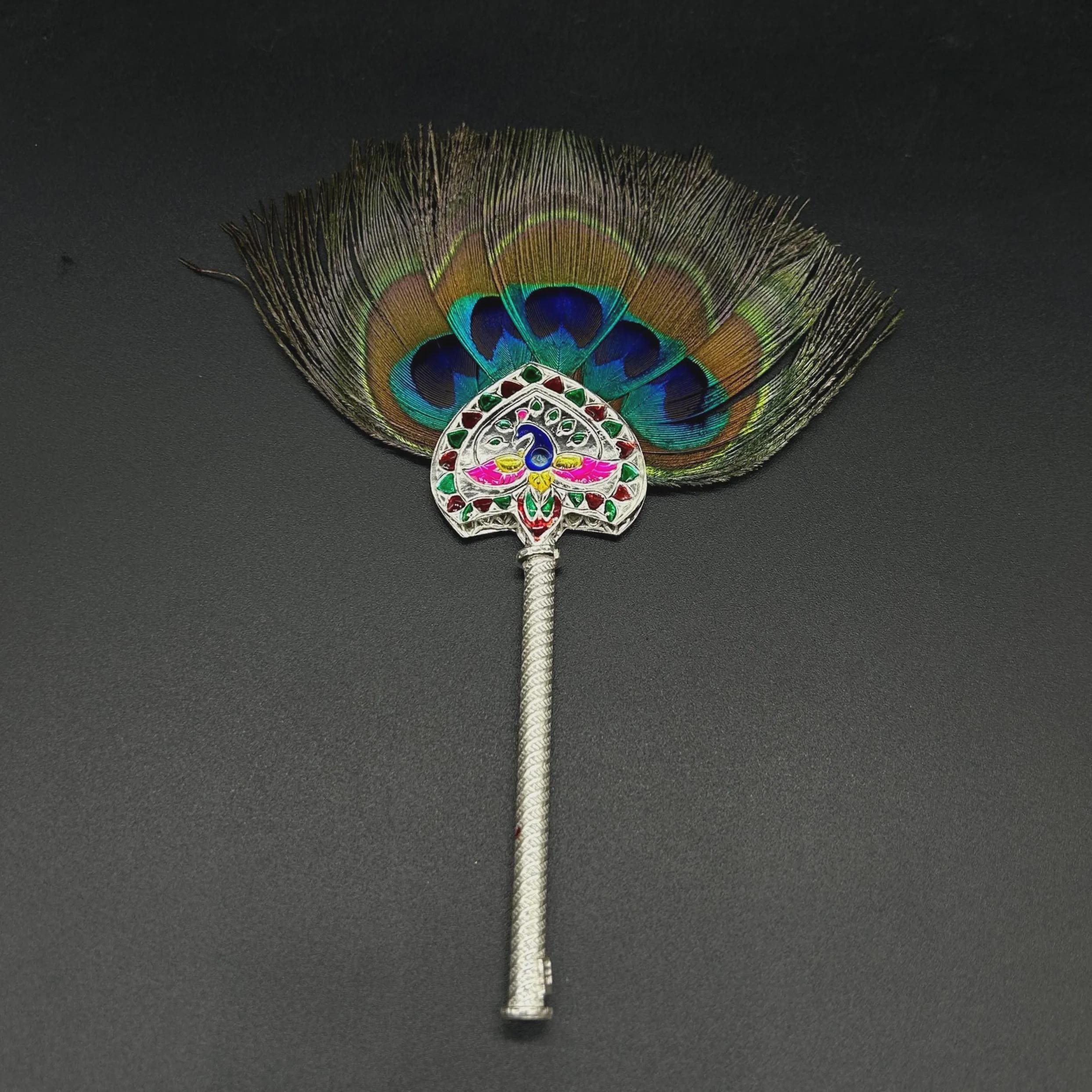 925 Sterling  Silver Mor Pankh Peacock Feather for Puja, Temple at Home