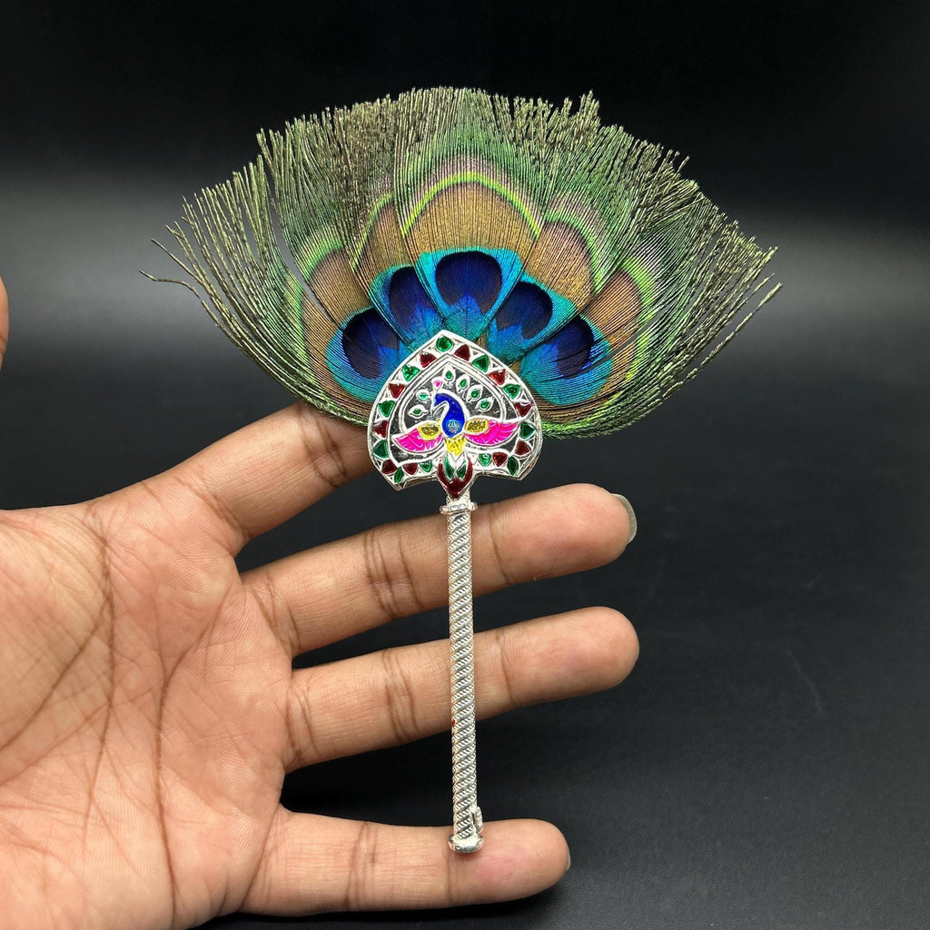 925 Sterling  Silver Mor Pankh Peacock Feather for Puja, Temple at Home