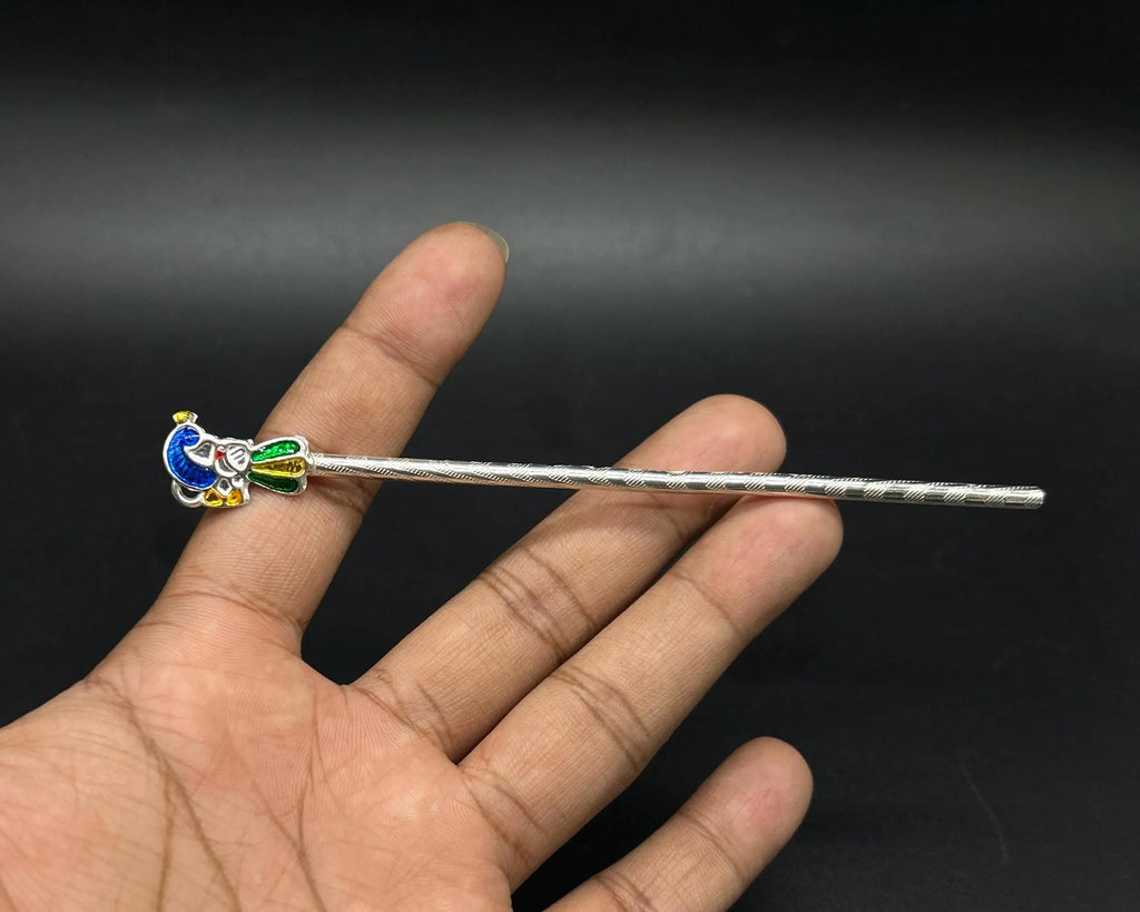 925 Sterling Silver Flute/bansuri for Lord Krishna/laddu Gopal ji and Gifting Purpose Flute