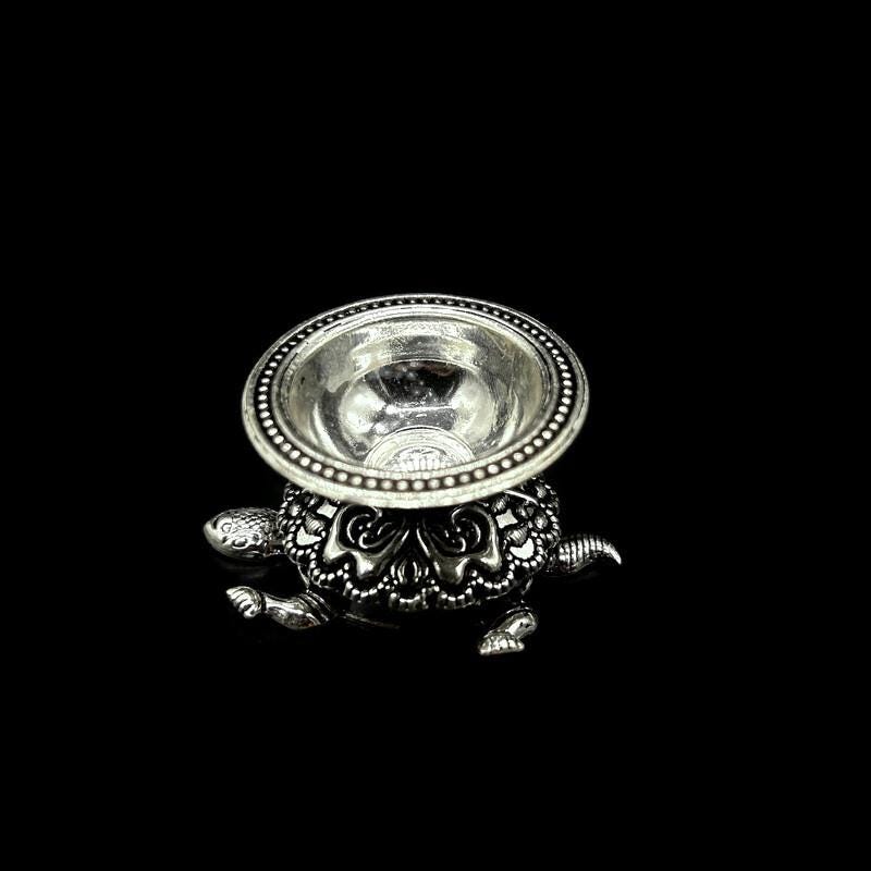 925 Sterling Silver Tortoise Diya / Silver Antique Diya / Silver Deepam