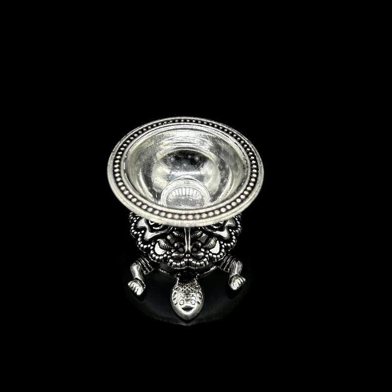 925 Sterling Silver Tortoise Diya / Silver Antique Diya / Silver Deepam