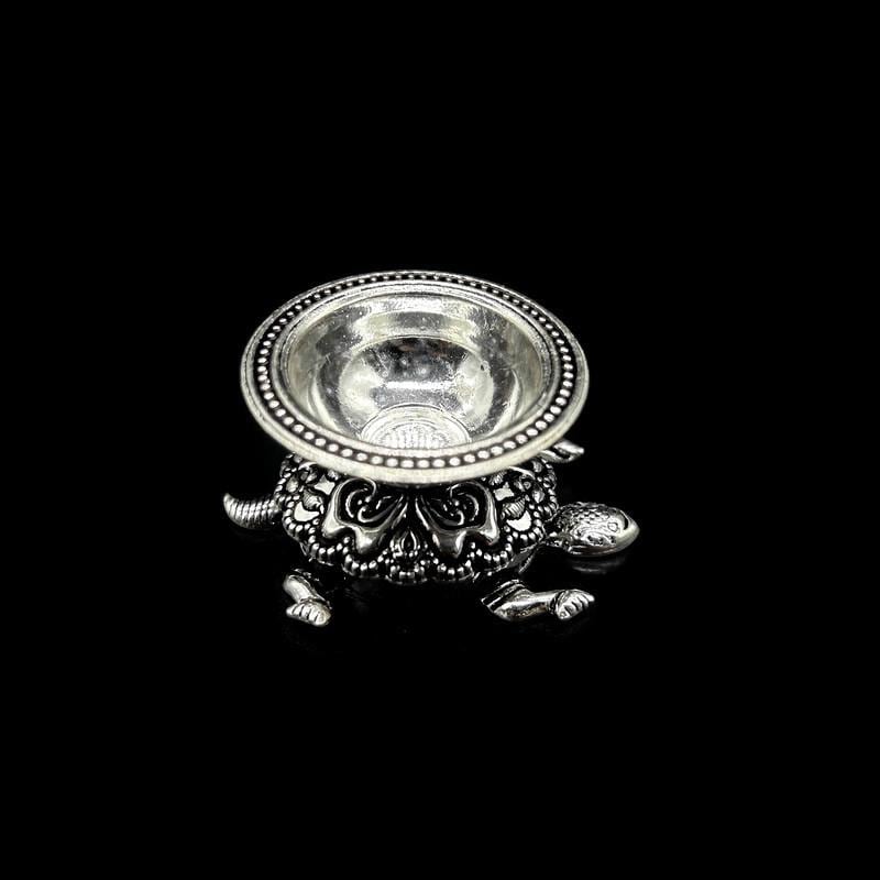 925 Sterling Silver Tortoise Diya / Silver Antique Diya / Silver Deepam