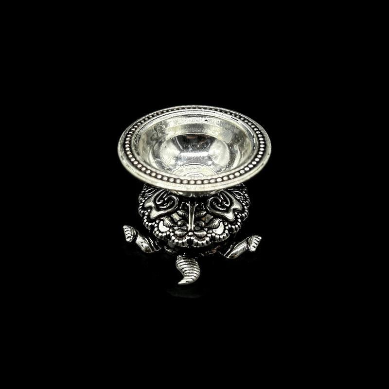 925 Sterling Silver Tortoise Diya / Silver Antique Diya / Silver Deepam